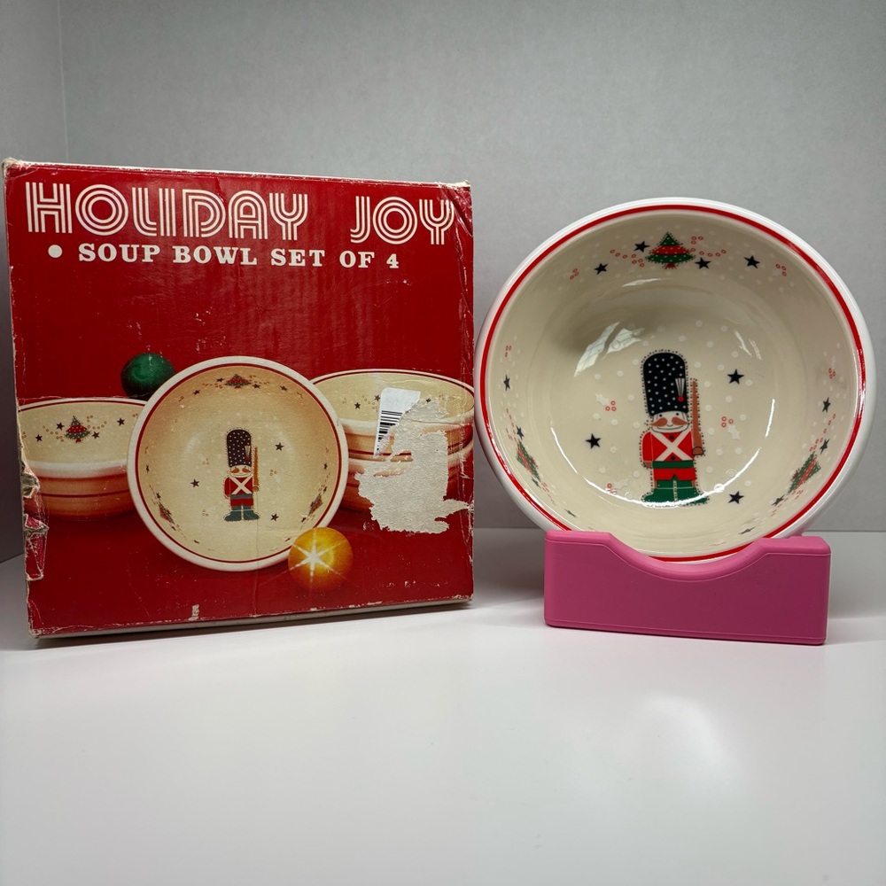 Epoch Noritake Holiday Joy Vintage Nutcracker soup bowl Set 4 stoneware 1980